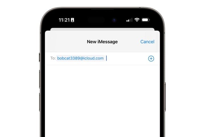 Composing a message to an iMessage email address in the iPhone Messages app.