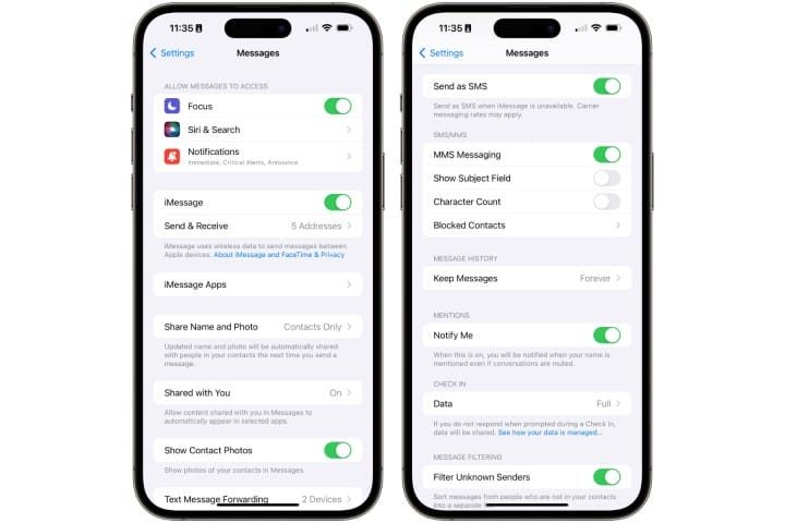 Send as iMessage and SMS settings on iPhone.