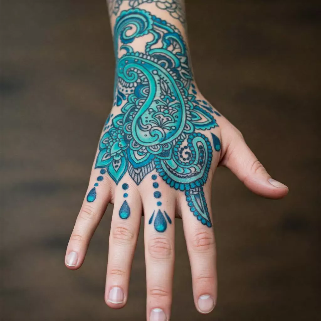 front hand paisley design