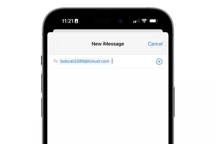 Composing a message to an iMessage email address in the iPhone Messages app.